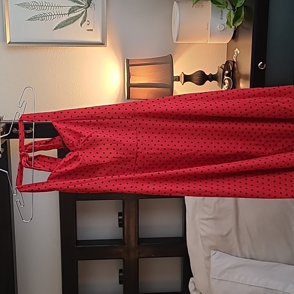 Red and Black Polka Dot Halter Midi  Sweetheart Pinup Dress with smocking
